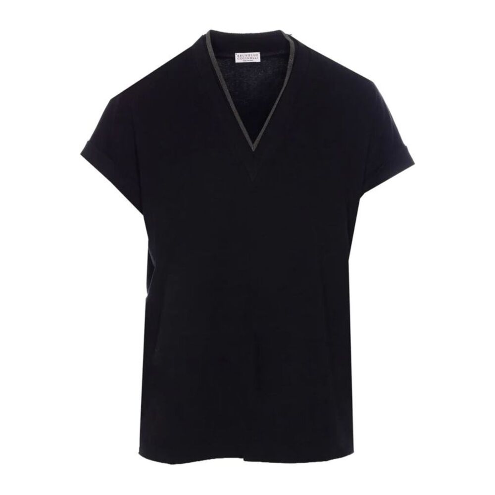 Monili Trim V-Neck Cotton T-Shirt Women